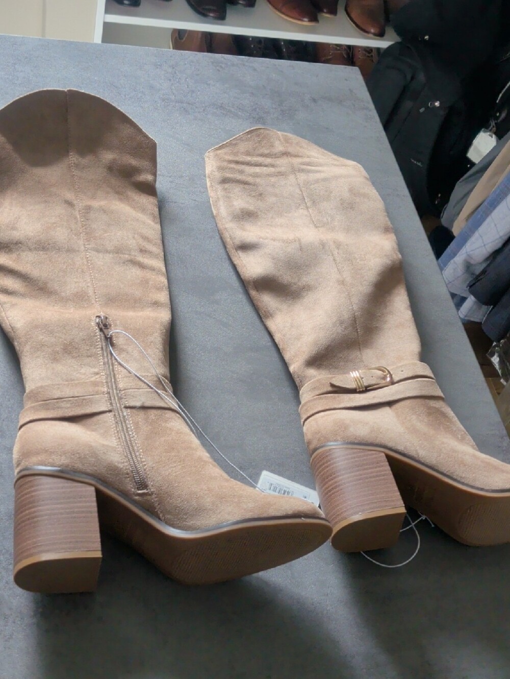 Altar'd State Taupe Suede Over-the-Knee Block Heel Boots